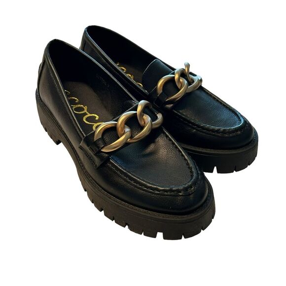 CCOCCI Women’s 9 Sutton Loafers Black Chunky Gold Chain‎ Accent Lug Academia - Picture 2 of 11